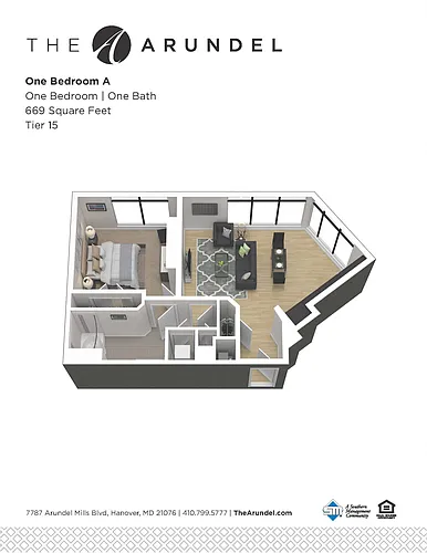 Floor plan Arundel 1 Bed 1 Bath