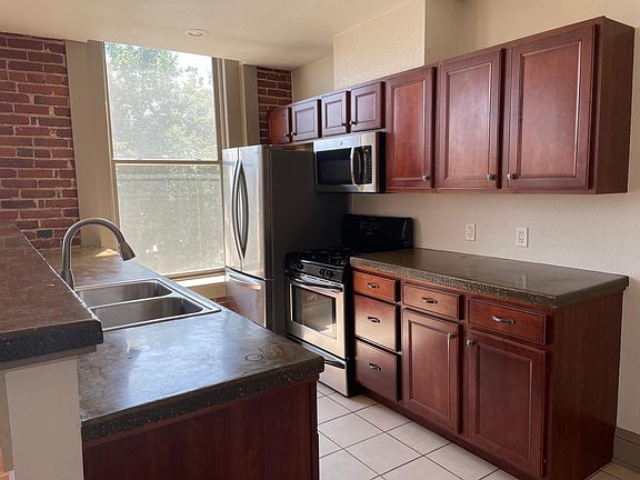 Kitchen with floor to ceiling windows