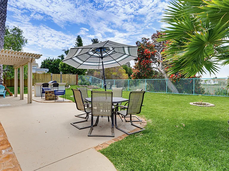 Backyard with outdoor dining table
