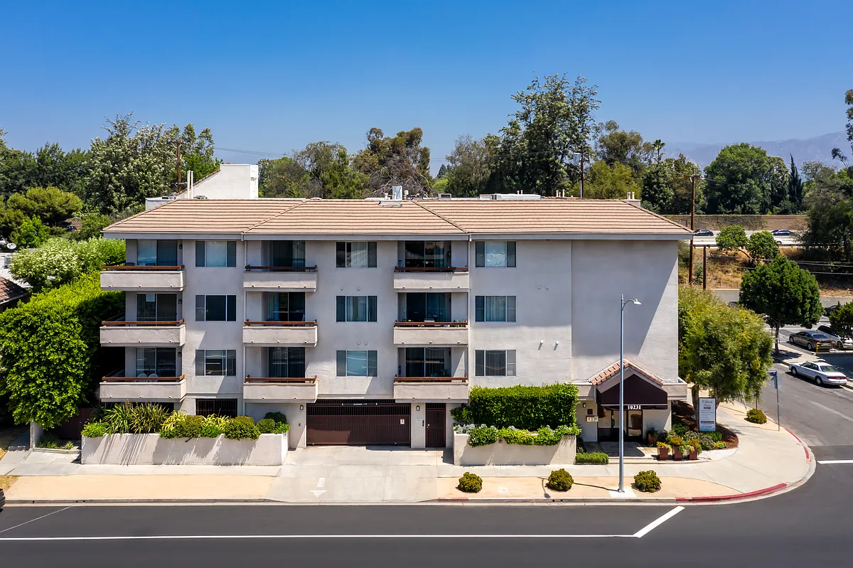 Apartments in Toluca Lake Exterior Hightened View of Apartment Community from Across the Street - 10231 Riverside Dr