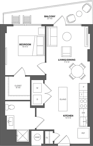 Floor plan 1 Bed/1 Bath - A10B