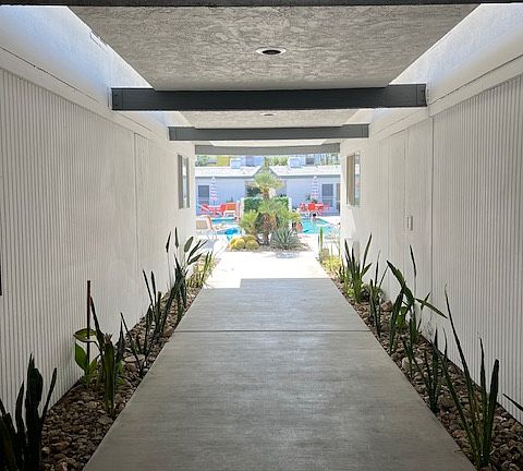 Entrance from the locked doors at the street