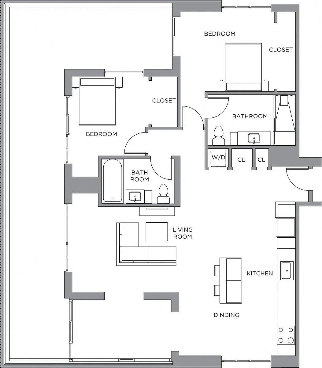 Floor plan 2 Bed/2 Bath-1600