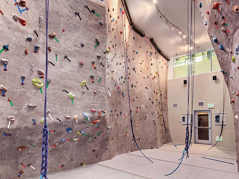 Fitness center includes multi-level rock climbing center and yoga studio