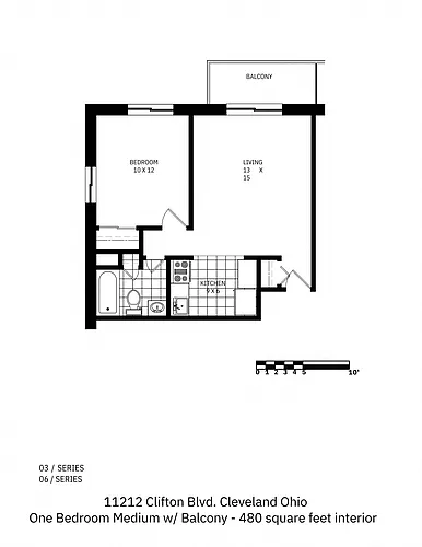 Floor plan 1 Bedroom Standard with Balcony