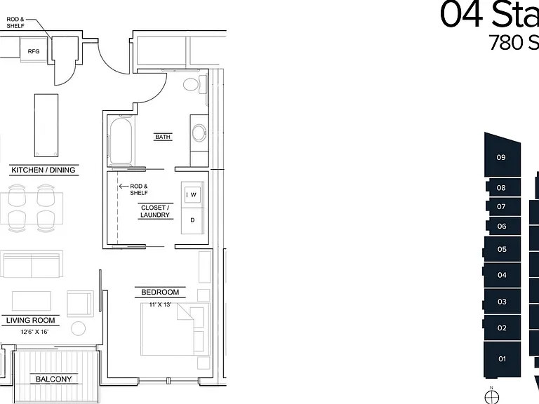 1 Bed - 780 Sq Ft - 04 Stack 1 Bed - 780 Sq Ft - 04 Stack