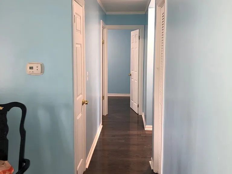 Hallway leading to bedroom, bathroom, & washer and dryer (Front door on left)