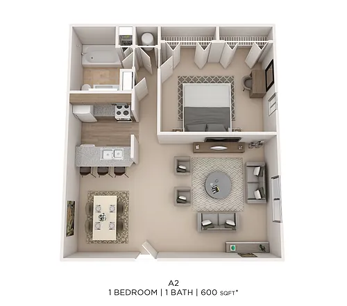Floor plan One Bed One Bath 600 Sqft