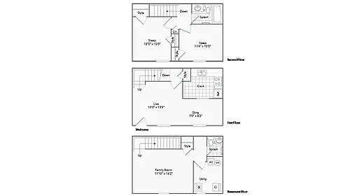 Floor plan 2 Bed 1.5 Bath Townhome Washer Dryer