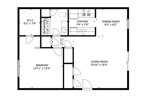 Floor plan Newly Remodeled 1bed 1bath Apartment