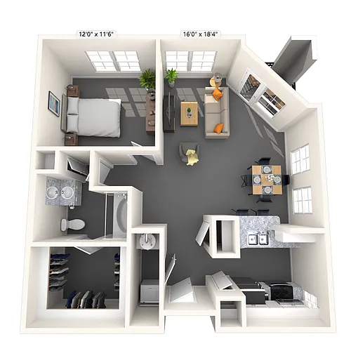 Floor plan Traditional 1x1 660-880 SF