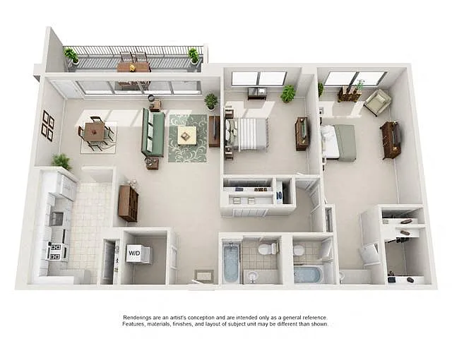 Floor plan 2 Bedroom, 2 Bath 1300 SF 22d