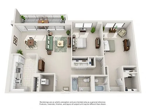 Floor plan 2 Bedroom, 2 Bath 1300 SF 22d