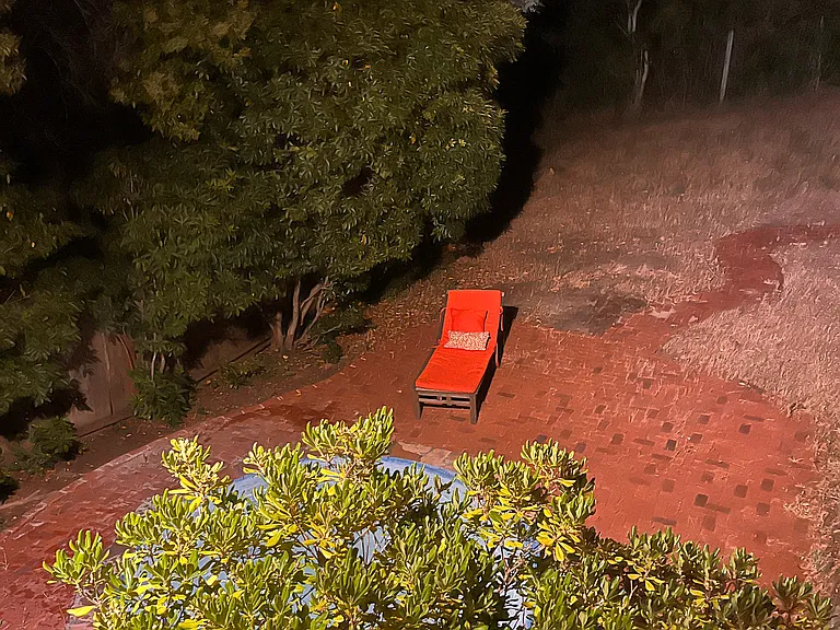 Evening view of backyard patio