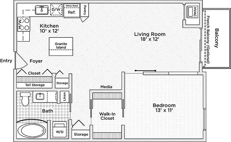 Floor plan 1 Bedroom - 777sf