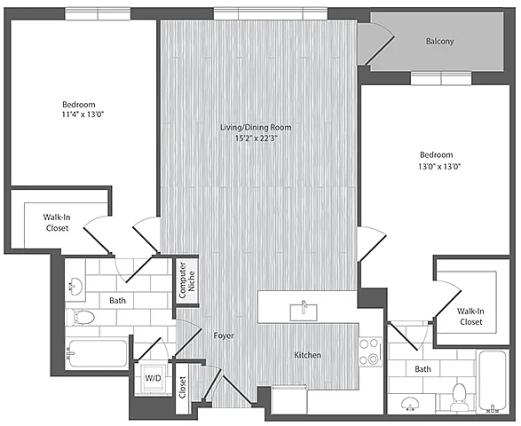 Floor plan 2 Bed 2 Bath - B6