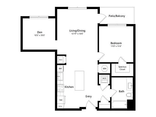 Floor plan A5D | 1 Bed | 1 Bath | Den
