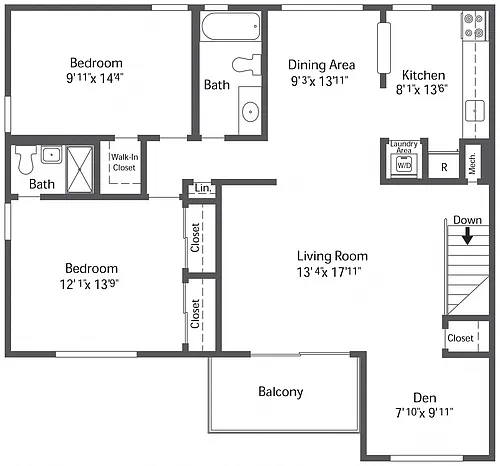 Floor plan 2BR 2BA (1120sf)