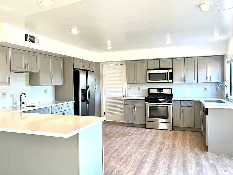 New kitchen cabinets and counter tops, back plashes. New wood floors.