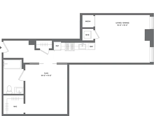 Floor plan Studio+1Flex/1 Bath-S2A