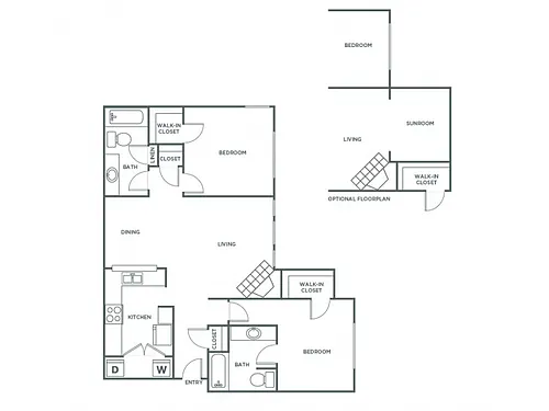 Floor plan Two Bedroom Two Bath (1063 SF)