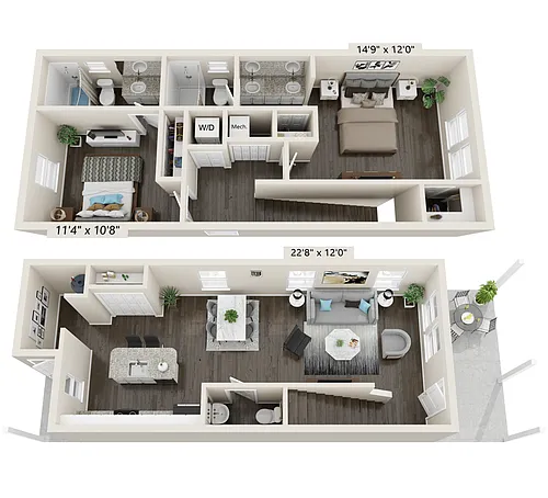 Floor plan 2BR/2.5BA TOWNHOUSE
