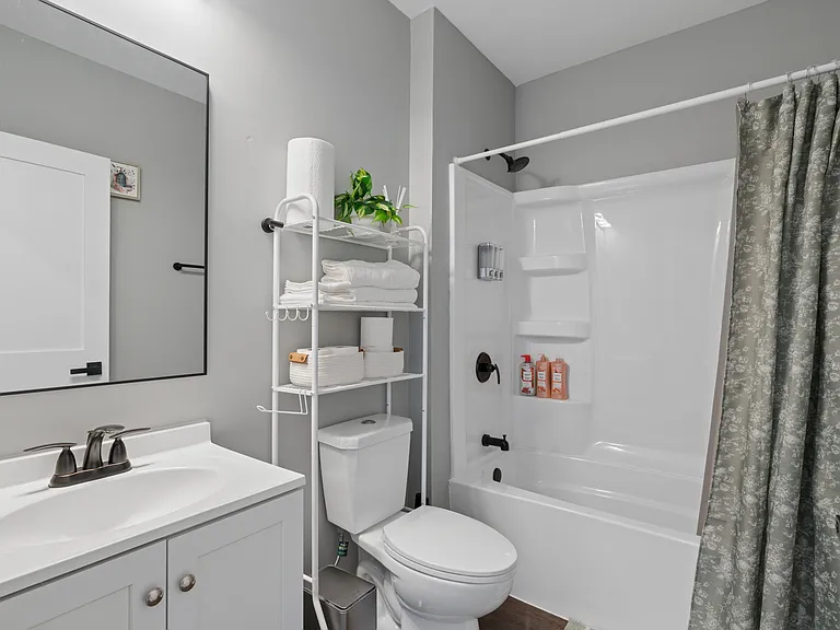 Stylish bathroom with unique finishes and clean design