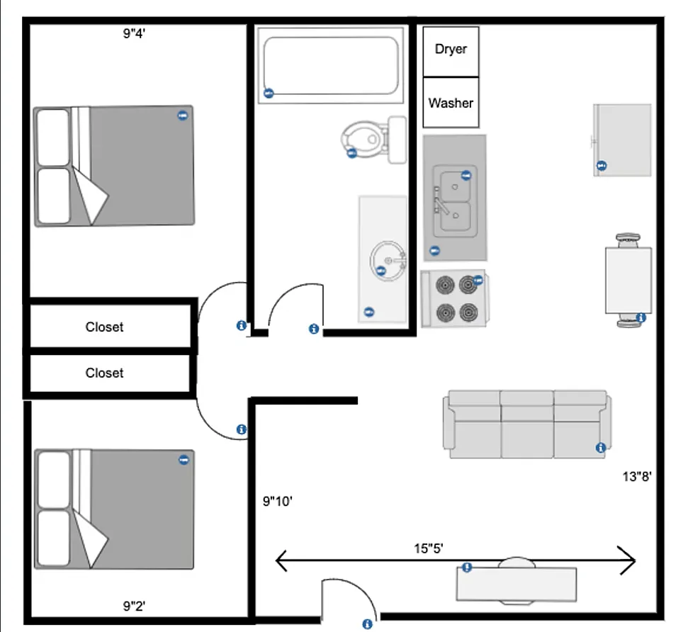Floor plan 2 Bedroom 1 Bathroom