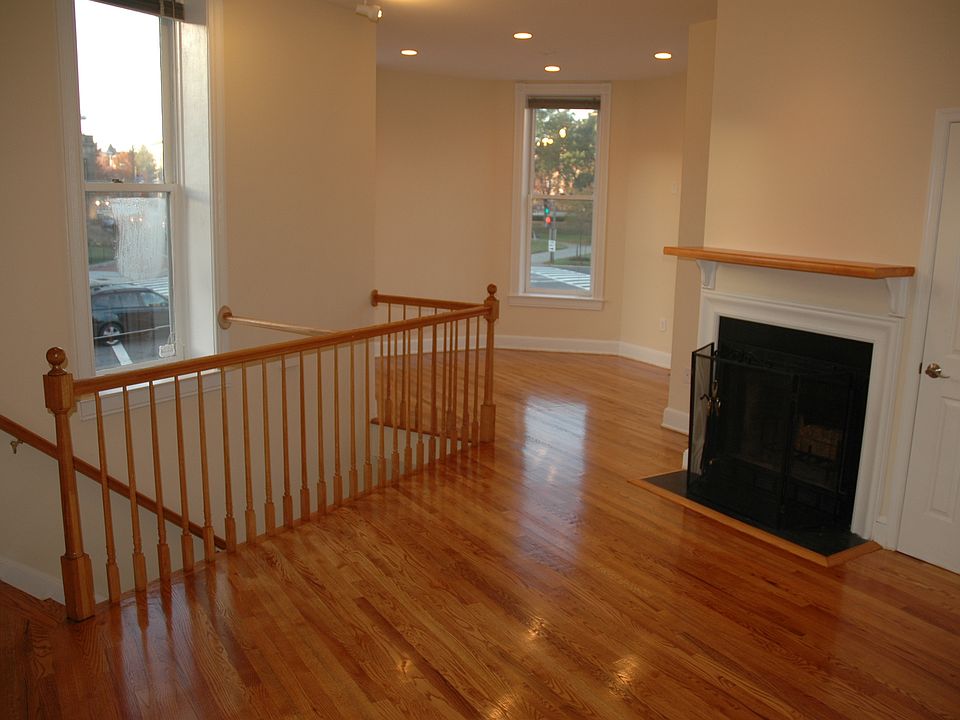 Living room, Wood burning Fireplace clear floor space 10' X1