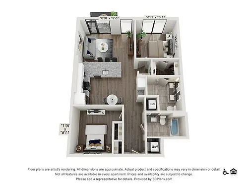Floor plan Two Bedroom Two Bath (1080 SF)