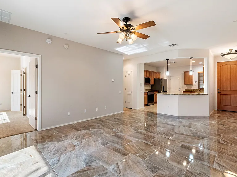 Full view of great room and kitchen