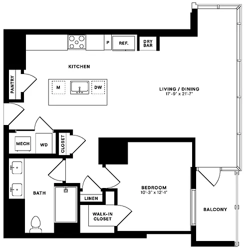 Floor plan 1 Bed/1 Bath-1D