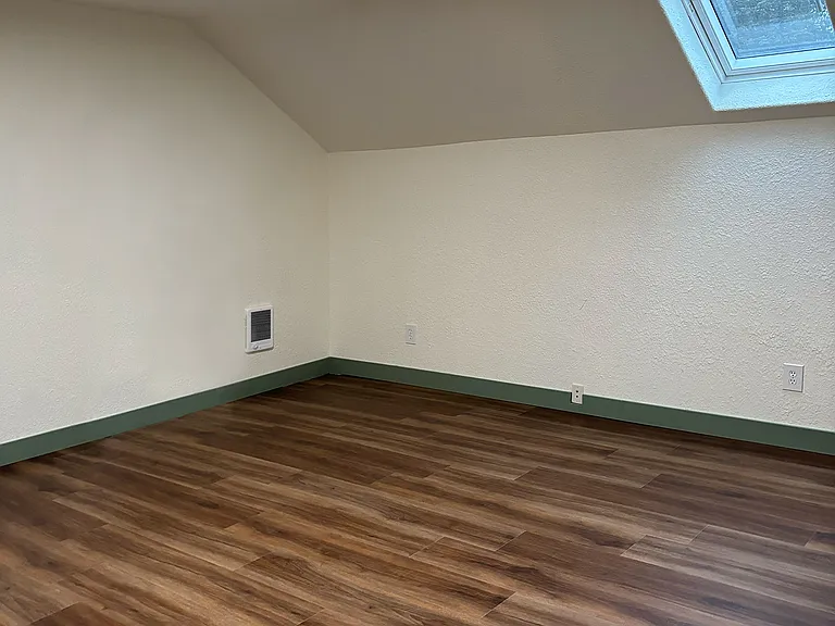 Bedroom with fully-openable skylight (approved fire safety egress).