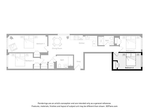 Floor plan Furnished Room in a 4 Bedroom 2 Bathroom (K4)