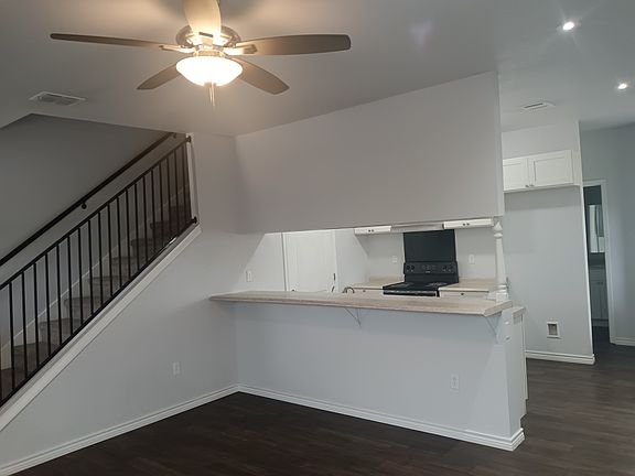 View from living area into kitchen.
