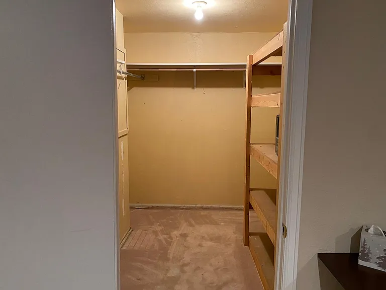 Walk-in closet with shelving.