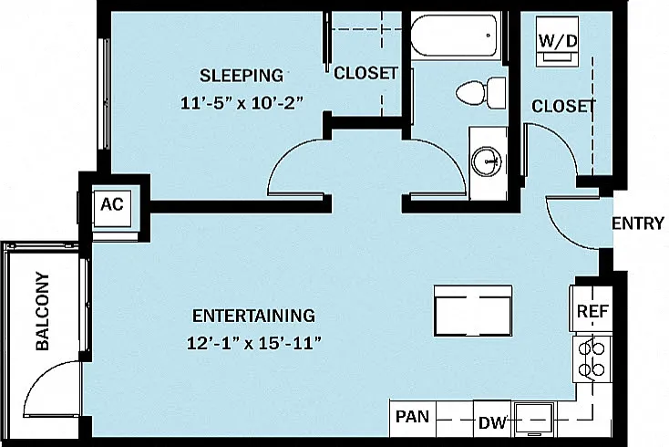 Floor plan 1 Bedroom 1 Bath B12
