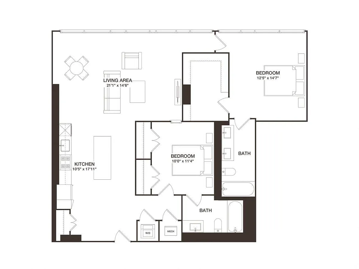 Floor plan 2 Bed - 2 Bath | B11A