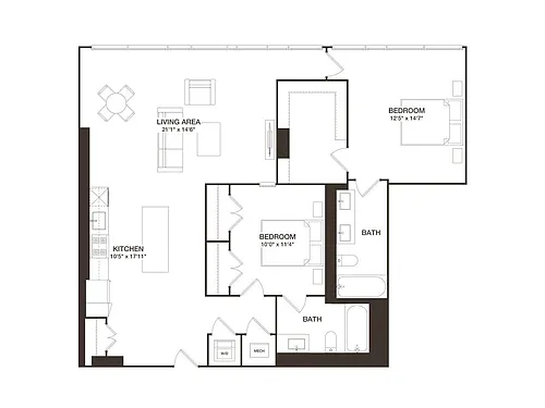 Floor plan 2 Bed - 2 Bath | B11A