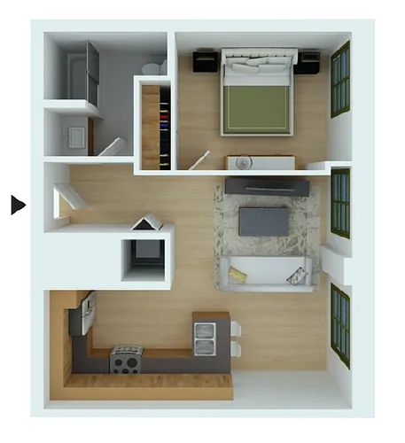 Floor plan 1 Bed, 1 Bath - Inner Light Well