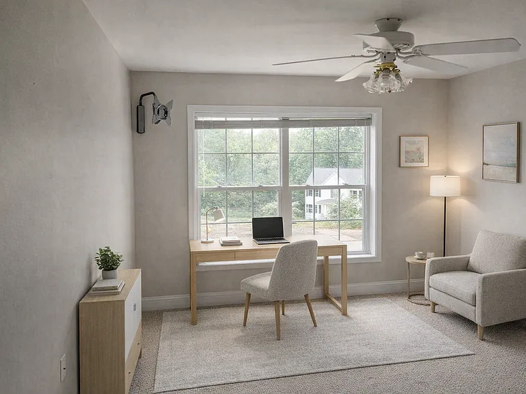 irtually staged as a home office and relaxation space