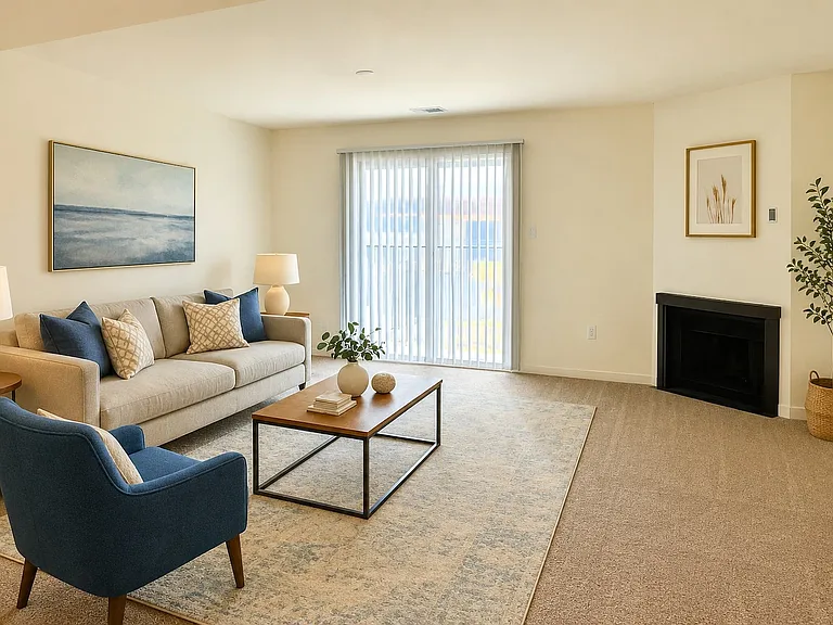 Spacious Living Room with Fireplace
