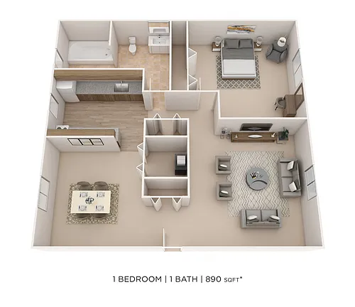 Floor plan One Bedroom- 890 sqft