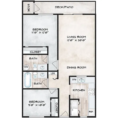 Floor plan 2 Bed 1.5 Bath
