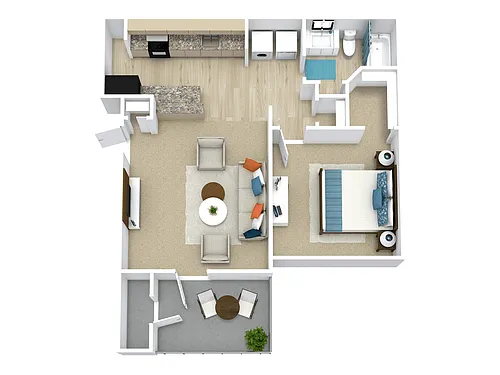 Floor plan 1 Bed, 1 Bath C (80% Income Restricted)
