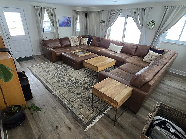 Family room leads out to the extra large deck.