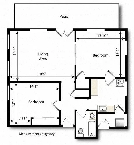 Floor plan 2 Bed 1 Bath