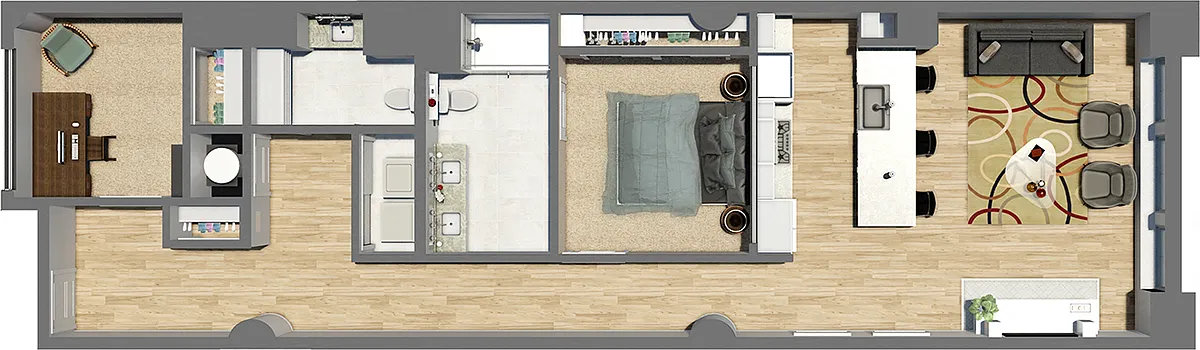 Floor plan Suite Style 04 - 1 Bedroom 1.5 Baths with Den