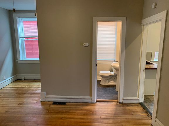 Side view of dining room facing bathroom