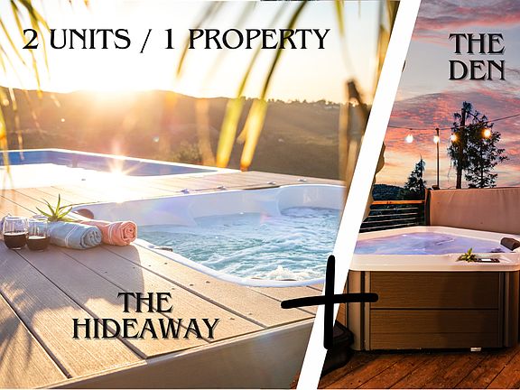 The Hideaway (3 bedroom plus game room) + Den (studio w/ full kitchen and bath / Murphy Bed pull down)